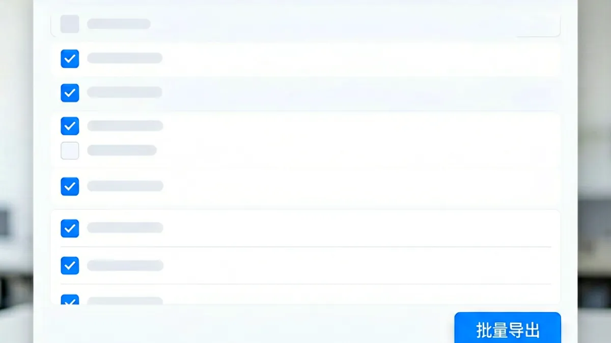 性巴克 v4.2.0 批量导出功能操作界面截图，展示勾选多个项目后一键导出的交互流程